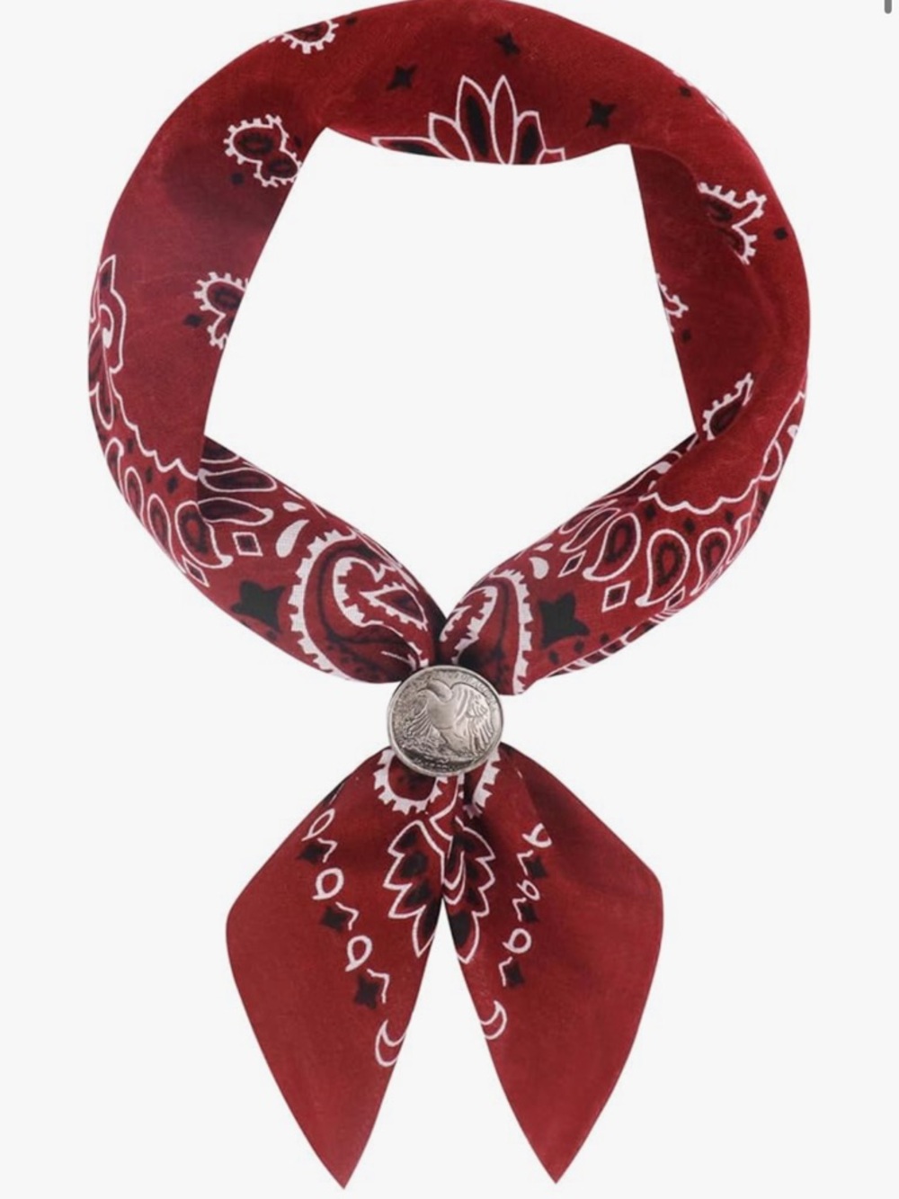 Anthropologie Burgundy Paisley Bandana Scarf with Concho